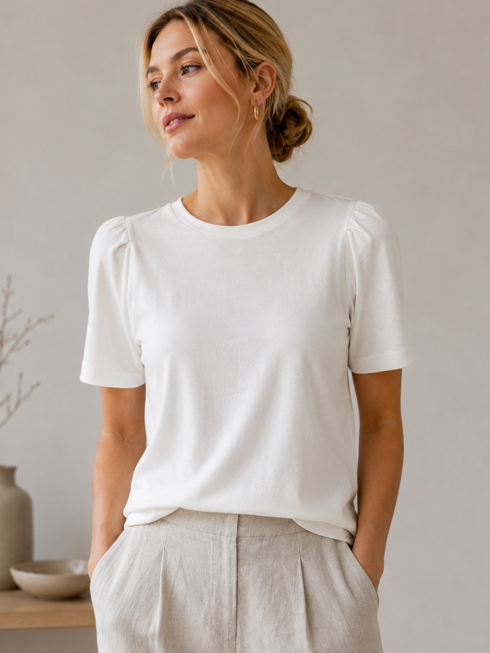 Part Two Copenhagen Organic Cotton Puff Sleeve Tee White Size Large FLAW